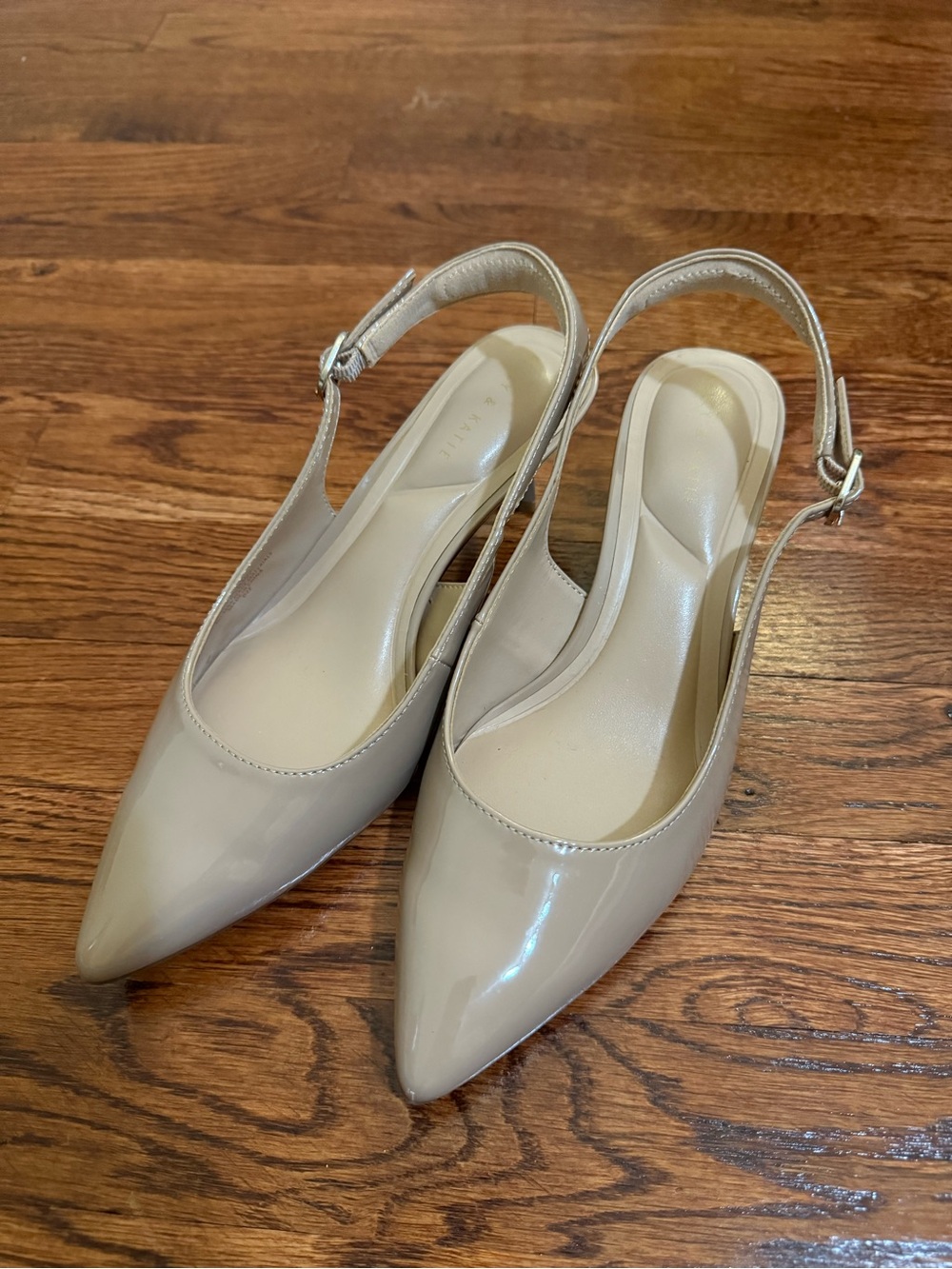 Kelly & Katie Patent Pointed-Toe Slingback Mules in Nude